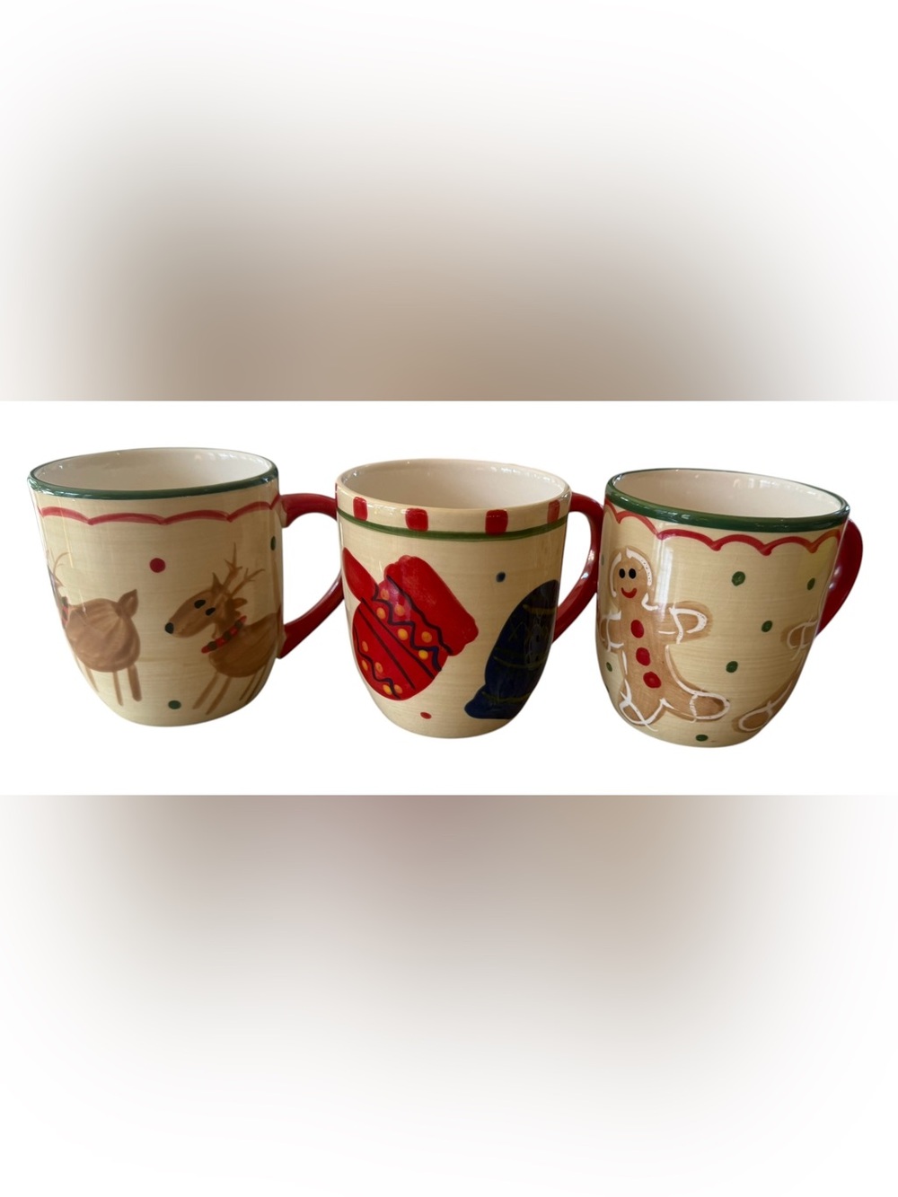 Libbey Christmas Mugs Set of 3 Reindeer Gingerbread Mittens Holiday